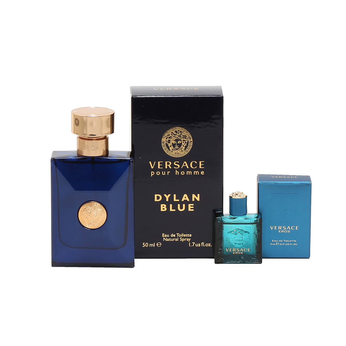 Duo Versace Dylan Blue Men 1.7 OZ EDT + Eros .16 OZ EDT Splash