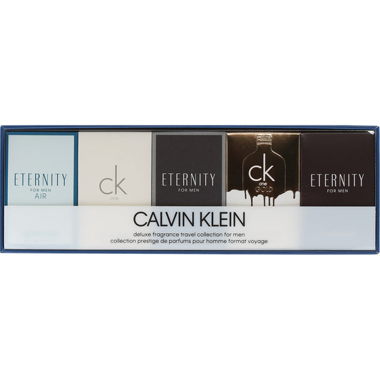 CALVIN KLEIN MENS MINI SET .33 OZ ETERNITY AIR, .33 OZ CK ONE, .33 OZ ETERNITY EDT, .33 OZ GK GOLD, .33 OZ ETERNITY EDP