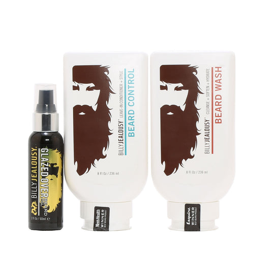 BILLY JEALOUSY GLAZED OVER BEARD OIL 2OZ, BEARD CONTRIL 8OZ, BEARD WASH 8OZ