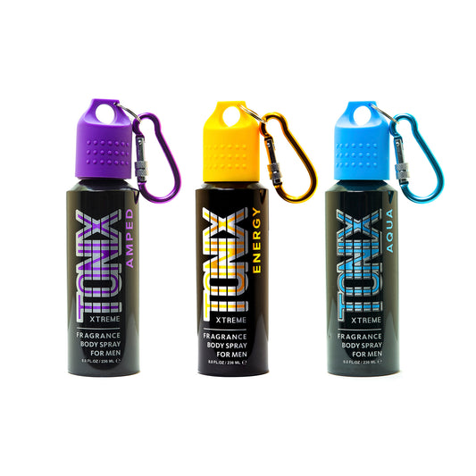 TONIX 8 OZ BODY SPRAY TRIO FOR MEN AMPED/AQUA/ENERGY