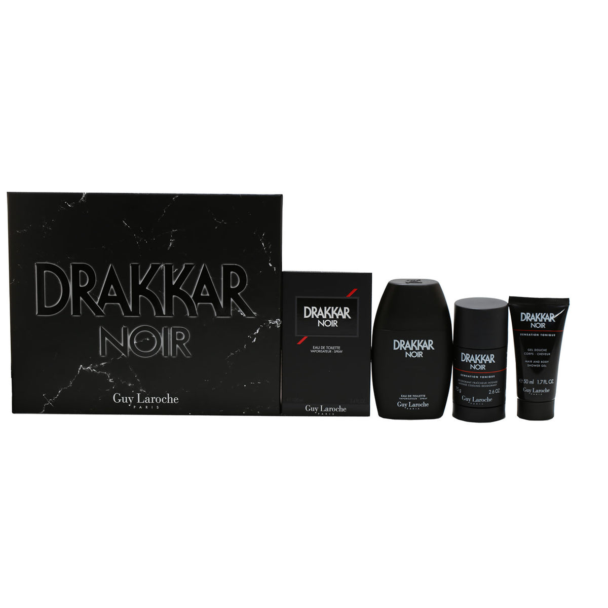 Drakkar Noir 3 PC Set, 3.4 OZ EDT, 1.7 OZ Shower Gel, 2.5 OZ Deo Stick