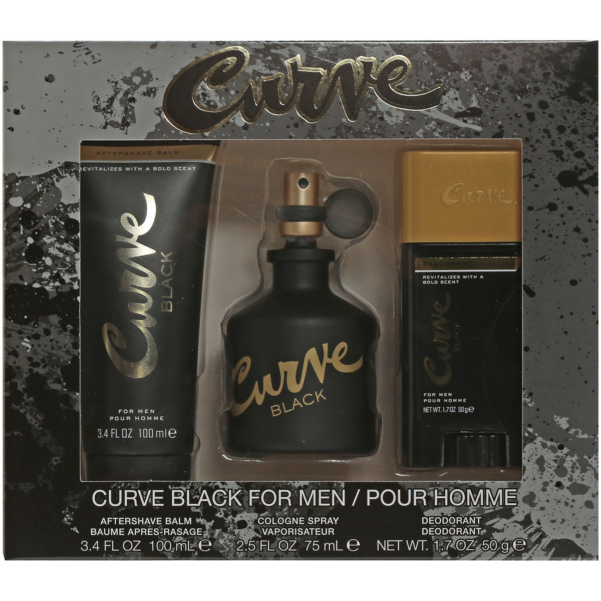Curve Black 3 PC Set-2.5 OZ EDC, 3.4 OZ After Shave, 1.7 OZ Deodorant