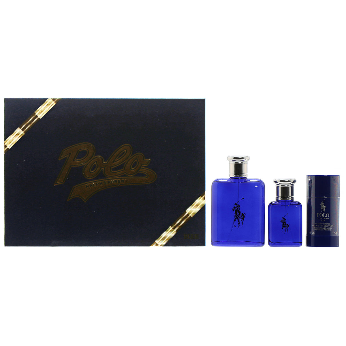 Polo Blue Men Set by Ralph Lauren 4.2 OZ EDT Spray /1.4 OZ EDT Spray/2.5 OZ Deo
