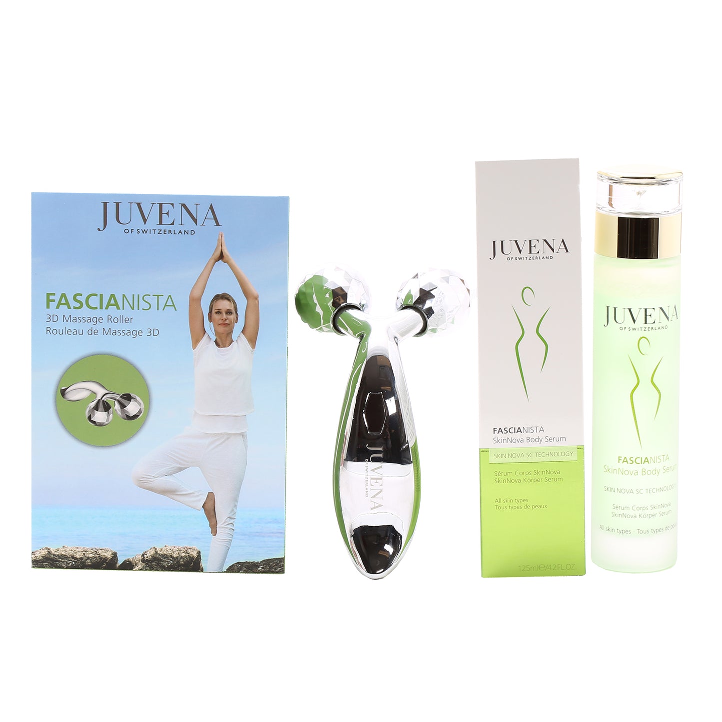 JUVENA FASCIANISTA PROMO SKIN NOVA BODY SERUM 4.2 OZ AND 3D BODY MASSAGE ROLLER