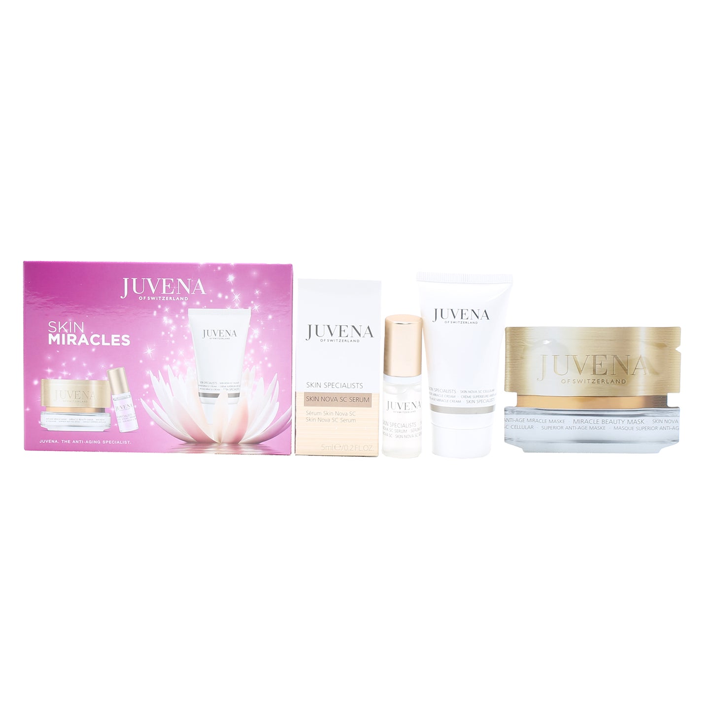 JUVENA MIRACLE TRIAL SET .8 OZ SUPERIOR MIRACLE CREAM, .2 OZ SKIN NOVA SC SERUM, .2 OZ MIRACLE BEAUTY MASK